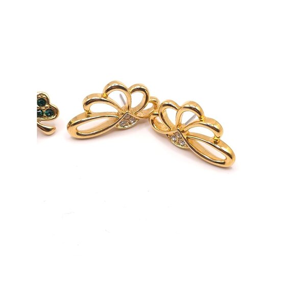 2 Pairs Elegant Gold-Tone & Rhinestone Butterfly & Shamrock Earrings Set - Picture 8 of 13